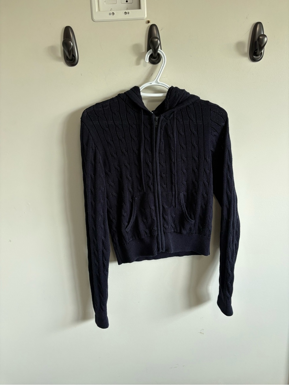Harlow Black Cable-Knit Zip Hoodie Sweater